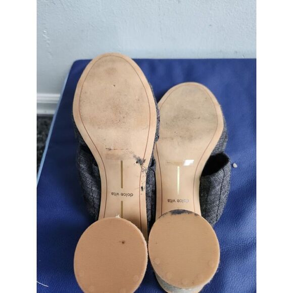 Dolce Vita "Jene" Gray Double Strap Knotted 3" Inch Canavas Block Heel Shoes 8.5 - Picture 6 of 7